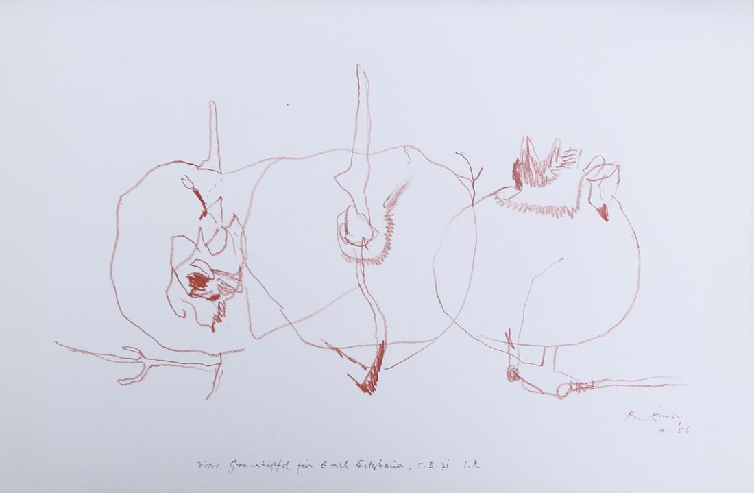 Imre Reiner* (Versec 1900 - 1987 Lugano): Imre Reiner* (Versec 1900 - 1987 Lugano)Pomegranates, 1956pencil/paper 35 x 45 cmsigned Reiner, dated X. 56inscribed Diese Granatäpfel für Erich Fitzbauer, 5.II.71 I.R.