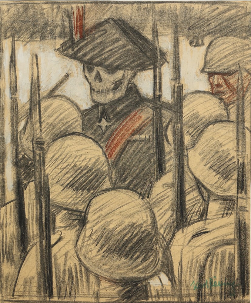 Karl Rössing* (Gmunden 1897 - 1987 Wels): Karl Rössing* (Gmunden 1897 - 1987 Wels)The comradecrayon/paper 44,8 x 37 cmsigned Karl RössingSCHÄTZPREIS / ESTIMATE € 400 - 600STARTPREIS / STARTING PRICE € 400Karl Rössing (Gmunden