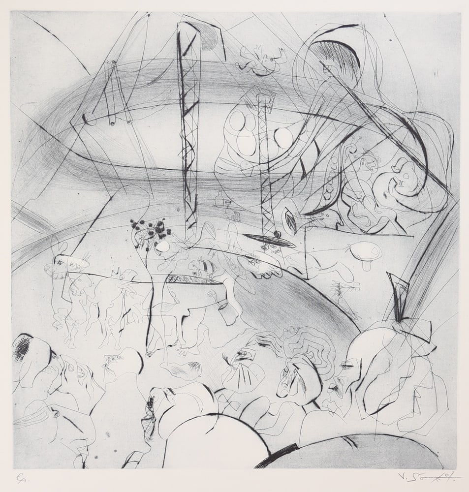Volker Sammet* (born 1941 in Stuttgart): Volker Sammet* (born 1941 in Stuttgart)Circusetching/paper 44,6 x 44,6 cmsigned V. Sammet, inscribed EASCHÄTZPREIS / ESTIMATE °€ 200 - 400STARTPREIS / STARTING PRICE °€ 200Volker Sammet