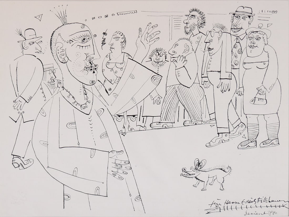 Hermann Serient* (born 1935 in Melk): Hermann Serient* (born 1935 in Melk)Dog of Punkindian ink/paper 24,3 x 32,2 cmsigned Serient, dated 1984inscribed Für Herrn Erich FitzabuerSCHÄTZPREIS / ESTIMATE °€ 200 - 400STARTPREIS /