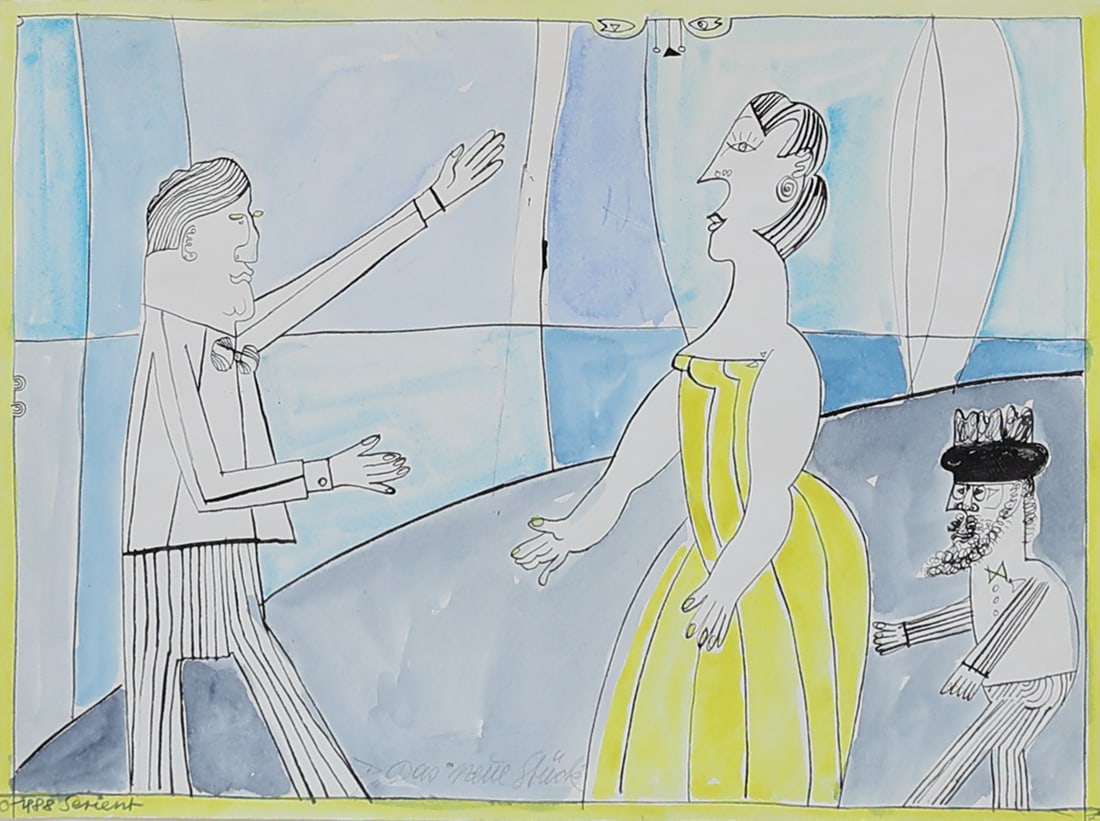 Hermann Serient* (born 1935 in Melk): Hermann Serient* (born 1935 in Melk)The new piece, 1988indian ink and watercolor/paper 28,6 x 37,5 cmsigned Serient, dated 1988inscribed Das neue Stück, verso inscribed Serient 1988 Das neue