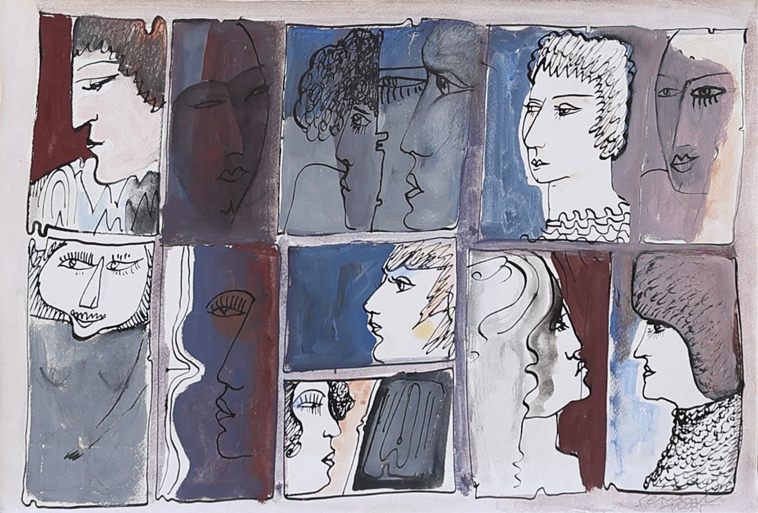 Hermann Serient* (born 1935 in Melk): Hermann Serient* (born 1935 in Melk)Faces, 1985gouache/paper 29,5 x 41,5 cmsigned Serient, dated 1985SCHÄTZPREIS / ESTIMATE € 250 - 400STARTPREIS / STARTING PRICE € 250Austrian artist of