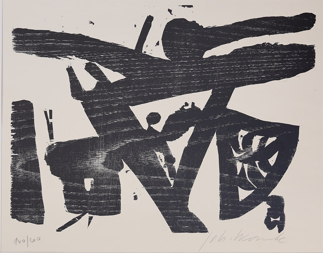 Johannes Wanke* (Vienna 1923 - 2005 Jennersdorf): Johannes Wanke* (Vienna 1923 - 2005 Jennersdorf)Compositioncolor woodcut/paper 38 x 50 cmsigned Joh. Wanke, numbered 140/200SCHÄTZPREIS / ESTIMATE °€ 50 - 100STARTPREIS / STARTING PRICE
