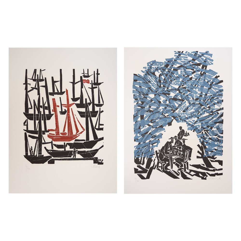 Detlef Willand* (Heidenheim an der Brenz 1935 - 2016 Hirschegg): Detlef Willand* (Heidenheim an der Brenz 1935 - 2016 Hirschegg)Bundle of 2 woodcuts1| At the restaurantwoodcut/paper 76,5 x 56,5 cmsigned Willand, numbered 92/1002| Boatswoodcut/paper 76,5 x 57