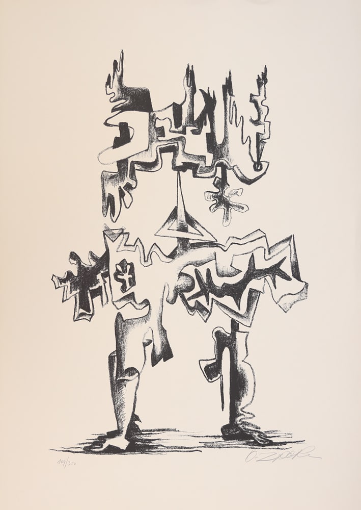 Ossip Zadkine* (Belarus 1888 - 1967 Paris): Ossip Zadkine* (Belarus 1888 - 1967 Paris)Constructive figurelithograph/paper 76,7 x 56,5 cmsigned O. Zadkine, numbered 109/300SCHÄTZPREIS / ESTIMATE °€ 200 - 400STARTPREIS / STARTING PRICE