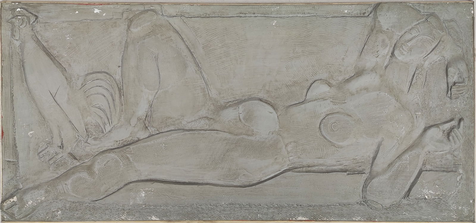 Alois Heidel* (Vienna 1915 - 1990 Vienna): Alois Heidel* (Vienna 1915 - 1990 Vienna)Lying nude with roosterclay 77 x 36 cmSCHÄTZPREIS / ESTIMATE °€ 300 - 600STARTPREIS / STARTING PRICE °€ 300<