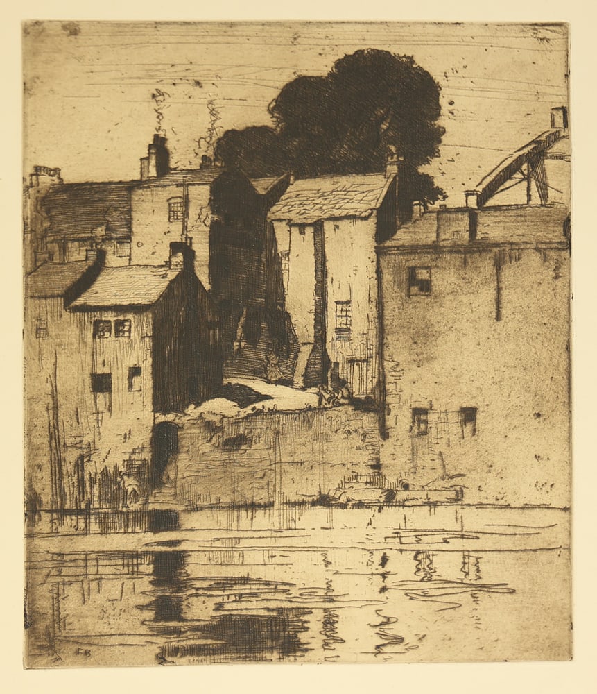 Frank Brangwyn* (Bruges 1867 - 1956 Ditchling): Frank Brangwyn* (Bruges 1867 - 1956 Ditchling)Barnard Castleetching/paper 37,8 x 30,2 cmmonogrammed in the plate FBSCHÄTZPREIS / ESTIMATE °€ 150 - 200STARTPREIS / STARTING PRICE °€