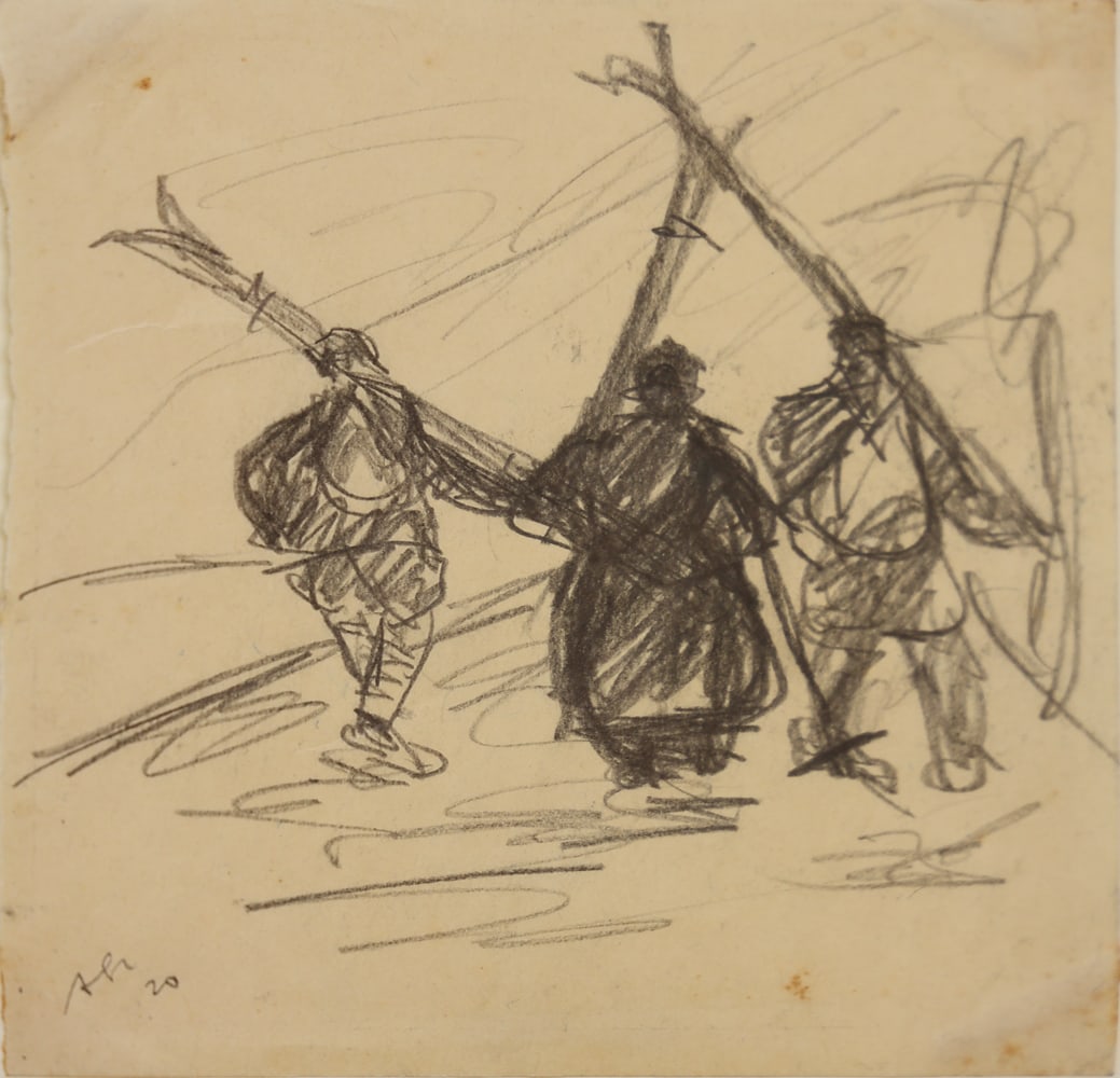 Anton Faistauer (St. Martin bei Lofer 1887 - 1930 Vienna): Anton Faistauer (St. Martin bei Lofer 1887 - 1930 Vienna)Skiers, 1920pencil/paper 16,5 x 13 cmmonogrammed AF, dated 20SCHÄTZPREIS / ESTIMATE € 300 - 600STARTP