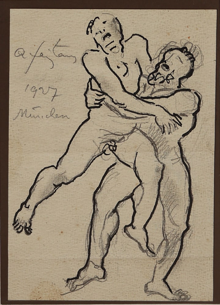 Anton Faistauer (St. Martin bei Lofer 1887 - 1930 Vienna): Anton Faistauer (St. Martin bei Lofer 1887 - 1930 Vienna)Wrestlers, 1927ink and pencil/paper 20 x 13,8 cmsigned A Faistauer, dated München 1927SCHÄTZPREIS / ESTIMATE &e