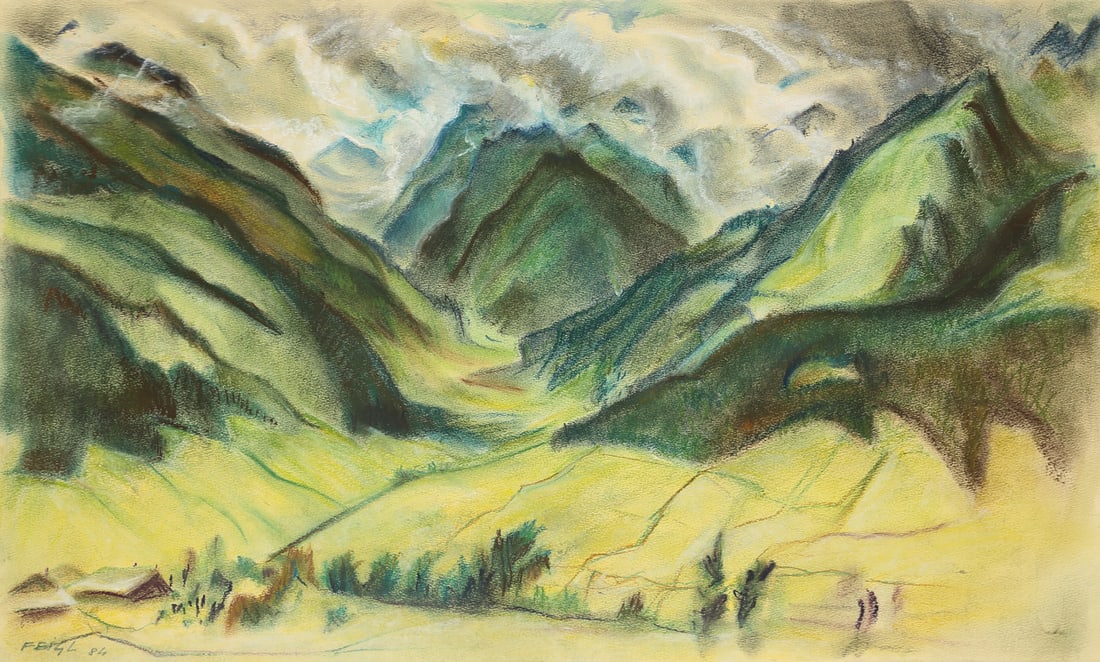 Margarete Johanna Feigl-Zellner* (Gmunden 1900 - 1994 unknown): Margarete Johanna Feigl-Zellner* (Gmunden 1900 - 1994 unknown)Mountainscape, 1984pastel/paper 43 x 62,8 cmsigned Feigl, dated 84SCHÄTZPREIS / ESTIMATE € 350 - 600<