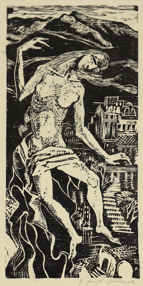Margarete Johanna Feigl-Zellner* (Gmunden 1900 - 1994 unknown): Margarete Johanna Feigl-Zellner* (Gmunden 1900 - 1994 unknown)Female nudewoodcut/paper 30,5 x 14,4 cmsigned G. Feigl-ZellnerSCHÄTZPREIS / ESTIMATE € 100 - 200