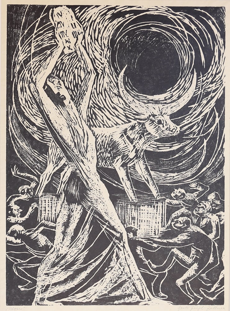 Margarete Johanna Feigl-Zellner* (Gmunden 1900 - 1994 unknown): Margarete Johanna Feigl-Zellner* (Gmunden 1900 - 1994 unknown)Moseswoodcut/paper 58,3 x 40,5 cmsigned Grete Feigl-Zellner, inscribed MosesSCHÄTZPREIS / ESTIMATE €