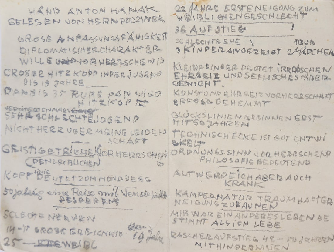 Anton Hanak (Brno 1875 - 1934 Vienna): Anton Hanak (Brno 1875 - 1934 Vienna)Autobiography Anton Hanakpencil/paper 22,2 x 29 cmSCHÄTZPREIS / ESTIMATE °€ 200 - 400STARTPREIS / STARTING PRICE °€ 200<