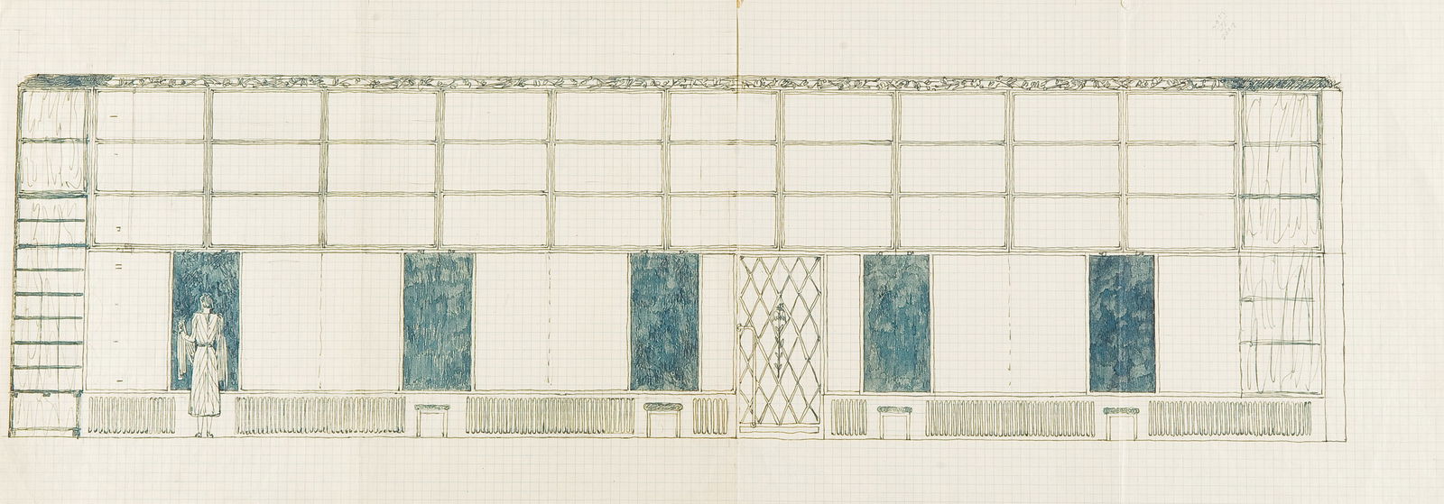 Josef Hoffmann* (Pirnitz 1870 - 1956 Vienna): Josef Hoffmann* (Pirnitz 1870 - 1956 Vienna)Facadeindian ink/paper 29,7 x 82,5 cmSCHÄTZPREIS / ESTIMATE °€ 400 - 600STARTPREIS / STARTING PRICE °€ 400