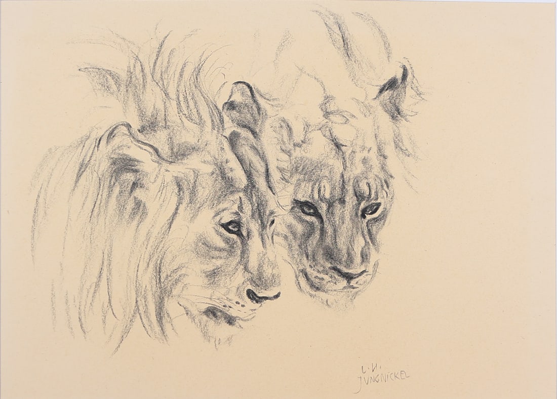 Ludwig Heinrich Jungnickel* (Wunsiedel 1881 - 1965 Vienna): Ludwig Heinrich Jungnickel* (Wunsiedel 1881 - 1965 Vienna)Lion and lionesslithograph/paper 30,5 x 43 cmsigned L. H. JungnickelSCHÄTZPREIS / ESTIMATE € 600 - 1000</