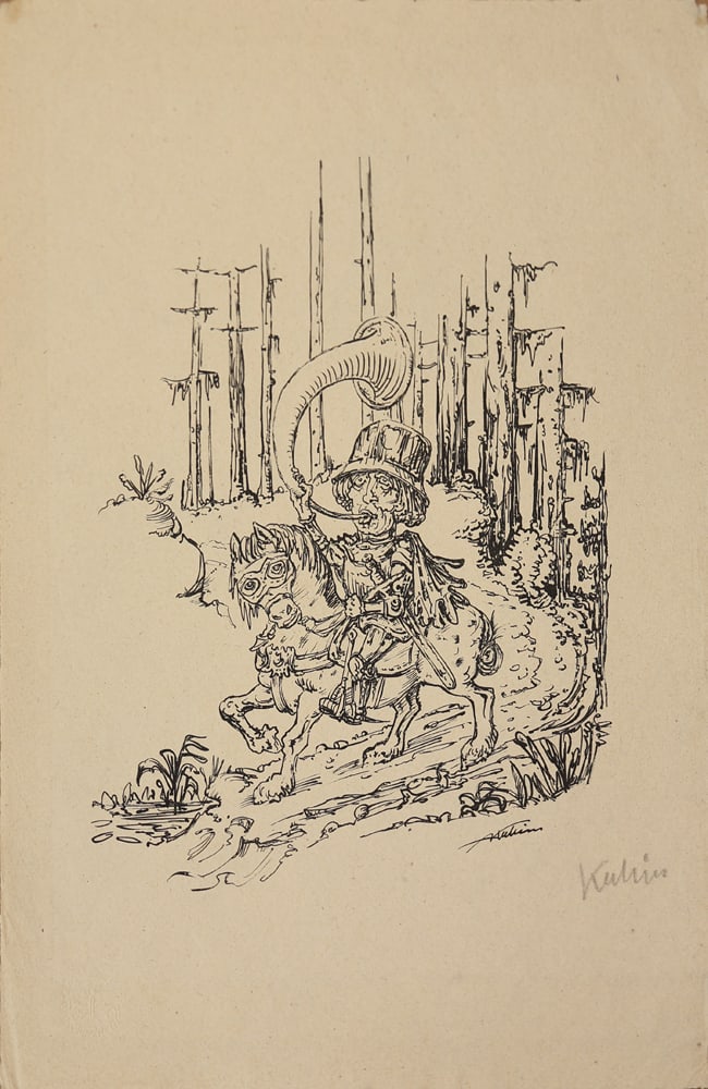 Alfred Kubin* (Litomerice 1877 - 1959 Wernstein am Inn): Alfred Kubin* (Litomerice 1877 - 1959 Wernstein am Inn)Roland the knightlithograph/paper 38,5 x 28 cmsigned Kubin, signed im Druck A KubinSCHÄTZPREIS / ESTIMATE €