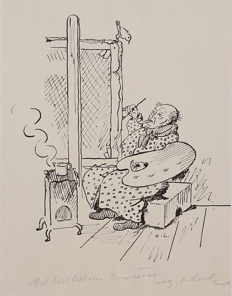 Oskar Laske (Chernivtsi 1874 - 1951 Vienna): Oskar Laske (Chernivtsi 1874 - 1951 Vienna)Selfportrait at the easellithograph/paper 22,8 x 17,3 cmsigned O. Laske, with dedicationSCHÄTZPREIS / ESTIMATE °€ 200 -