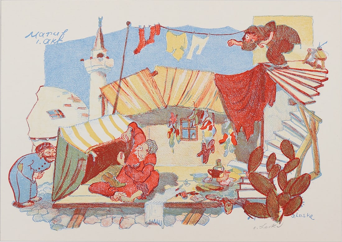 Oskar Laske (Chernivtsi 1874 - 1951 Vienna): Oskar Laske (Chernivtsi 1874 - 1951 Vienna)Maruf, Act 1lithograph/paper 30 x 40 cmsigned O. Laske, signed and inscribed in the plate O. Laske Maruf 1. AktSCHÄTZPREIS /