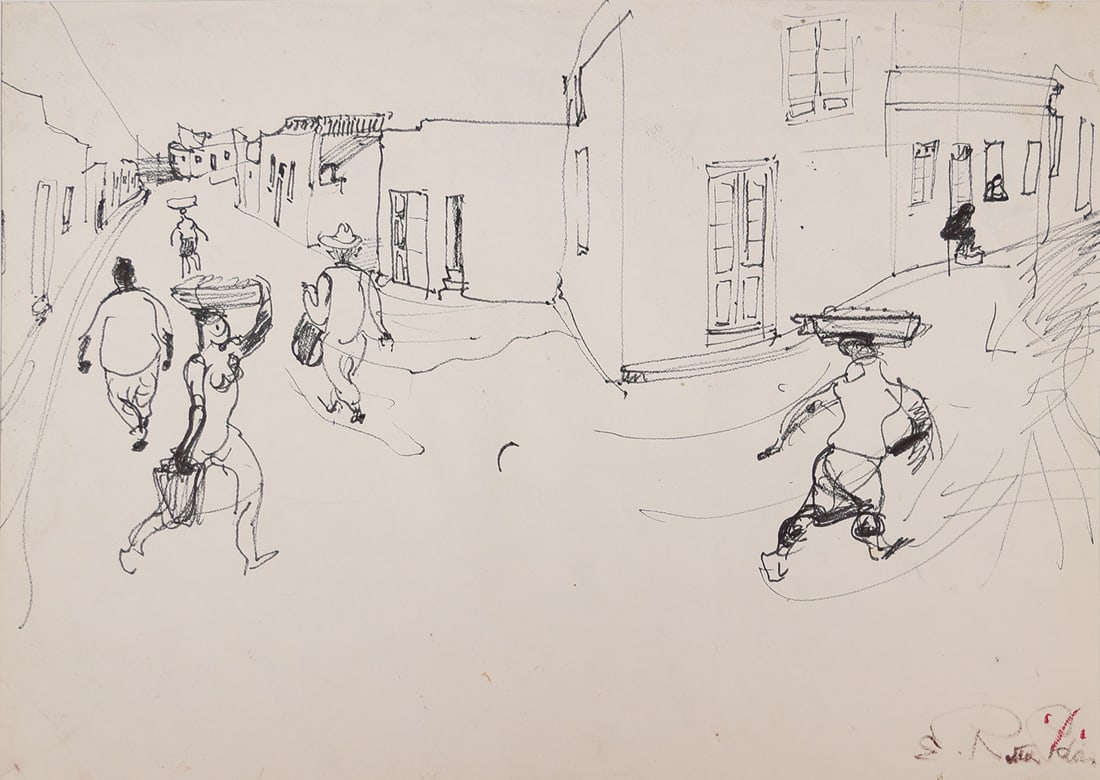 Ernestine Rotter-Peters* (Vienna 1899 - 1984 Vienna): Ernestine Rotter-Peters* (Vienna 1899 - 1984 Vienna)Street in a southern villageindian ink/paper 42,5 x 60 cmsigned E Rotter-Petersverso a sketchSCHÄTZPREIS / ESTI