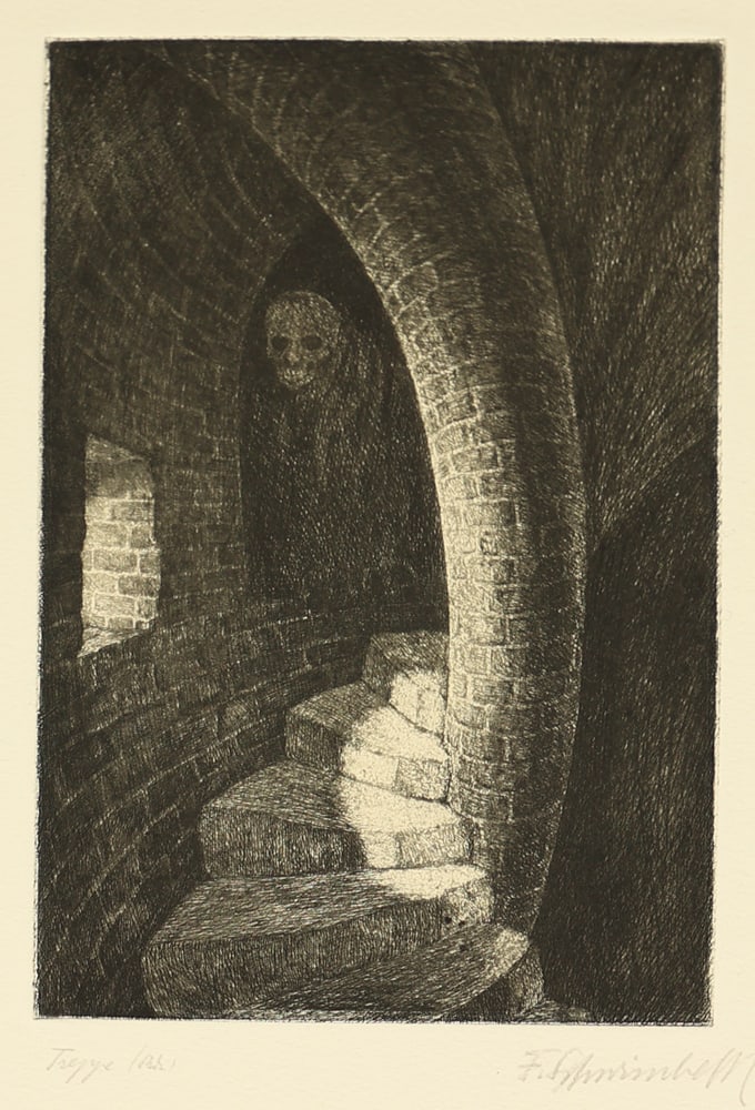 Fritz Schwimbeck* (Munich 1889 - 1977 Friedberg): Fritz Schwimbeck* (Munich 1889 - 1977 Friedberg)Stairsetching/paper 18 x 12 cmsigned F. Schwimbeck, inscribed TreppeSCHÄTZPREIS / ESTIMATE € 300 - 600STARTPREIS / STARTING PRICE € 300Fritz