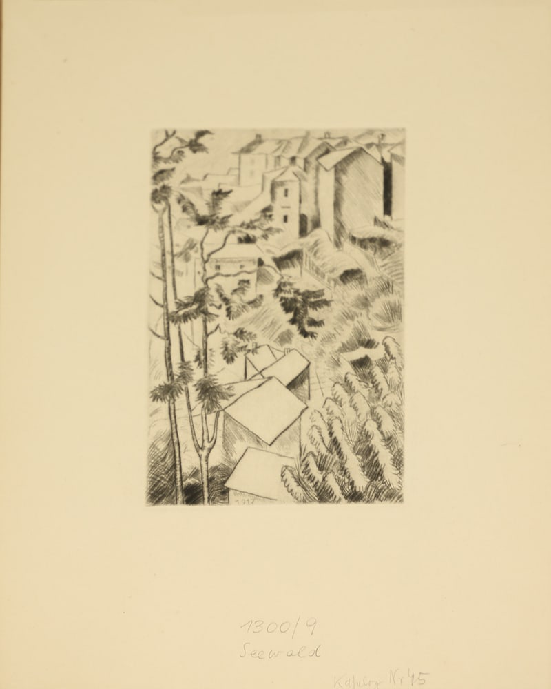 Richard Seewald* (Choszczno 1889 - 1976 Munich): Richard Seewald* (Choszczno 1889 - 1976 Munich)Ronco, 1917etching/paper 17,5 x 11,8 cmdated in the plate 1917SCHÄTZPREIS / ESTIMATE °€ 150 - 300STARTPREIS / STARTING PRICE °€ 150Richard