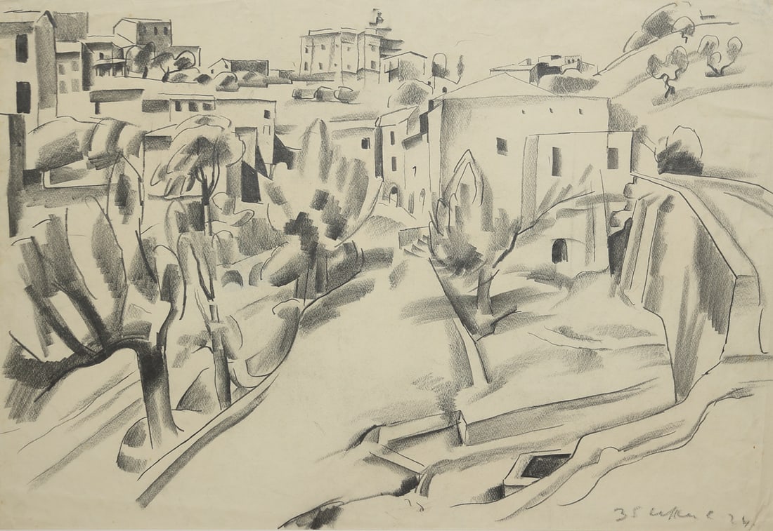 Bartholomäus Stefferl* (Gleisdorf 1890 - 1966 Vienna): Bartholomäus Stefferl* (Gleisdorf 1890 - 1966 Vienna)Landscape, 1974charcoal/paper 44,5 x 61 cmsigned B Steffl, dated 74SCHÄTZPREIS / ESTIMATE °€ 150 - 300STARTPREIS / STARTING PRICE °€