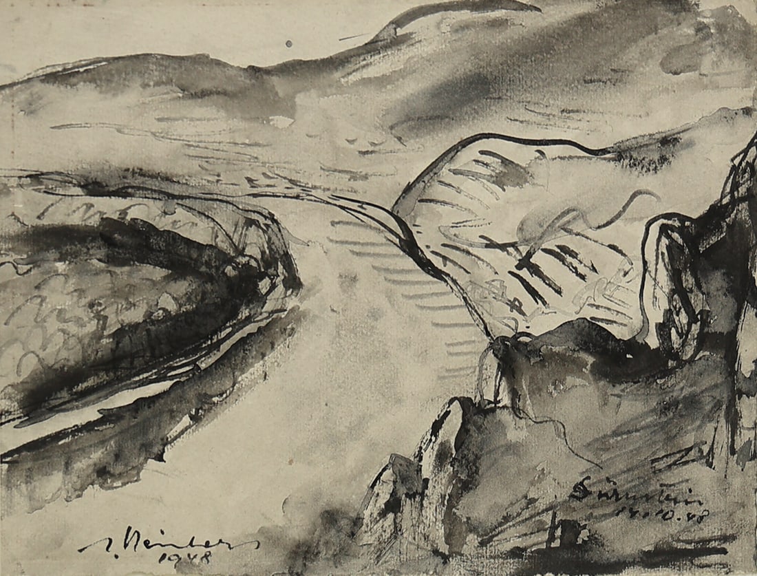 Anton Steinhart* (Salzburg 1889 - 1964 Salzburg): Anton Steinhart* (Salzburg 1889 - 1964 Salzburg)Dürrenstein, 1948indian ink/paper 23,6 x 31 cmsigned A. Steinhart, dated 14.10.48inscribed DürrensteinSCHÄTZPREIS /