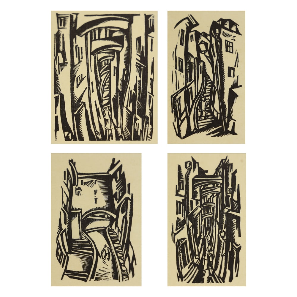 Georg Philipp Wörlen (Dillingen an der Donau 1886 - 1954 Passau): Georg Philipp Wörlen (Dillingen an der Donau 1886 - 1954 Passau)Bundle of 4 views of Passauwoodcut/paper c. 18 x 13 cmall the sheets numbered 1/13, stamp hand printSCHÄ
