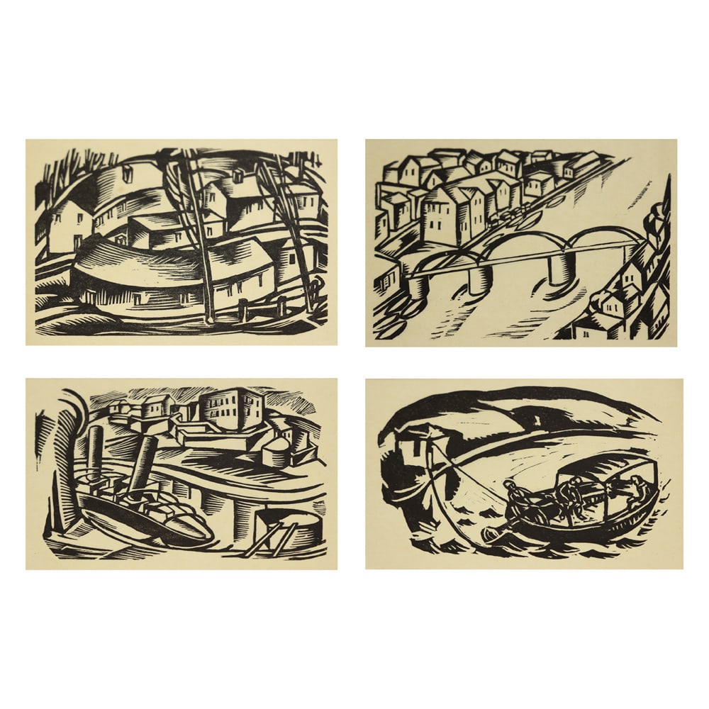 Georg Philipp Wörlen (Dillingen an der Donau 1886 - 1954 Passau): Georg Philipp Wörlen (Dillingen an der Donau 1886 - 1954 Passau)Bundle of 4 views of Passauwoodcut/paper c. 18 x 24 cm3 woodcuts numbered 1/13, 1 woodcut numbered 1/14stamp hand print