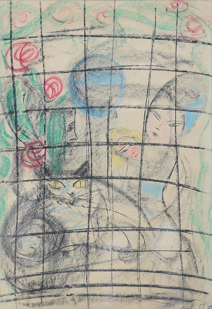 Gil Bra* (Vienna 1919 - 1990 Vienna): Gil Bra* (Vienna 1919 - 1990 Vienna) Woman with a cat pastel/paper 69 x 47 cm SCHÄTZPREIS / ESTIMATE € 400 - 800 STARTPREIS / STARTING PRICE € 400