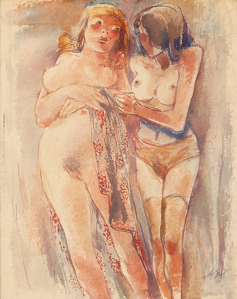 Otto Rudolf Schatz* (Vienna 1900 - 1961 Vienna): Otto Rudolf Schatz* (Vienna 1900 - 1961 Vienna) Two prostitutes, 1950 watercolor/paper 44 x 35,5 cm monogrammed ORS SCHÄTZPREIS / ESTIMATE € 600 - 1000 STARTPREIS