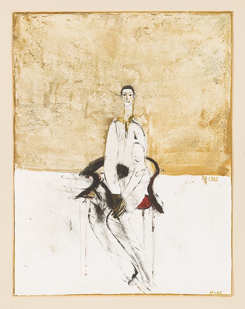 Giselbert Hoke* (Warnsdorf 1927 - 2015 Klagenfurt): Giselbert Hoke* (Warnsdorf 1927 - 2015 Klagenfurt) Sitting woman, 1982 gouache/paper 64,6 x 49,9 cm signed Hoke, dated 30/4 1982 listed in Hoke Werkschau, work number 19820430-001