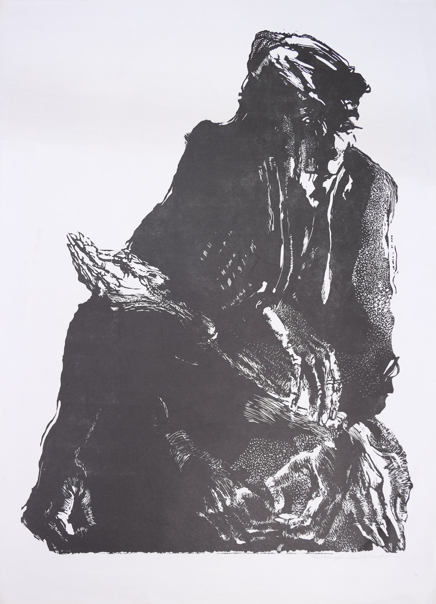 Teresa Bryning Adamiecki (biographical data unknown): Teresa Bryning Adamiecki (biographical data unknown) Sitting figure, 1978 linocut/paper 72 x 53,5 cm signed Teresa Brynig Adamiecki, dated 1978 numbered 2/10 SCHÄTZPREIS / ESTIMATE °€
