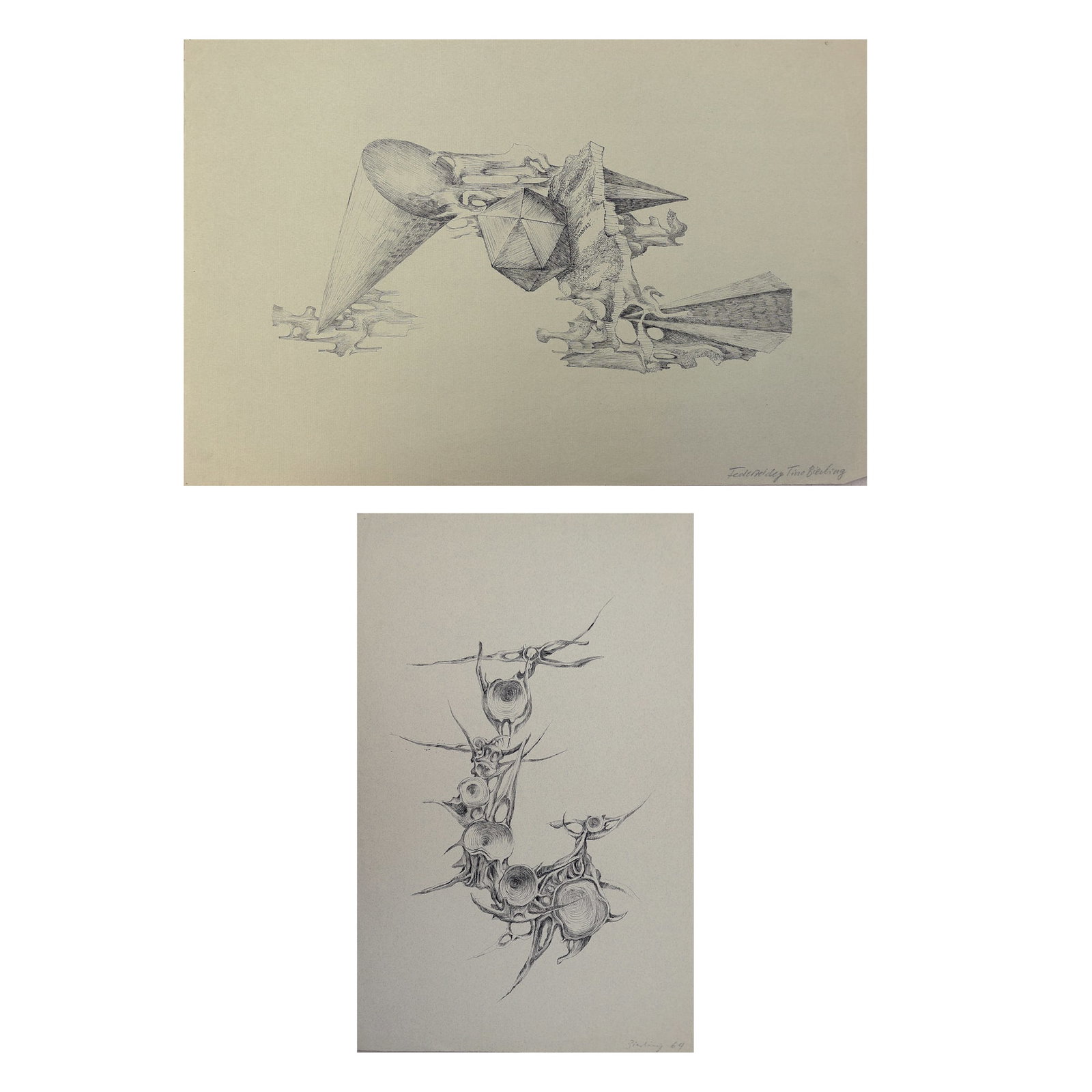 Tino Bierling (Biographical data unknown): Tino Bierling (Biographical data unknown) Bundle of 2 drawings 1| Composition I, 1964 indian ink/paper 49 x 31,5 cm signed Bierling, dated 64 2| Composition II indian ink/paper 31 x