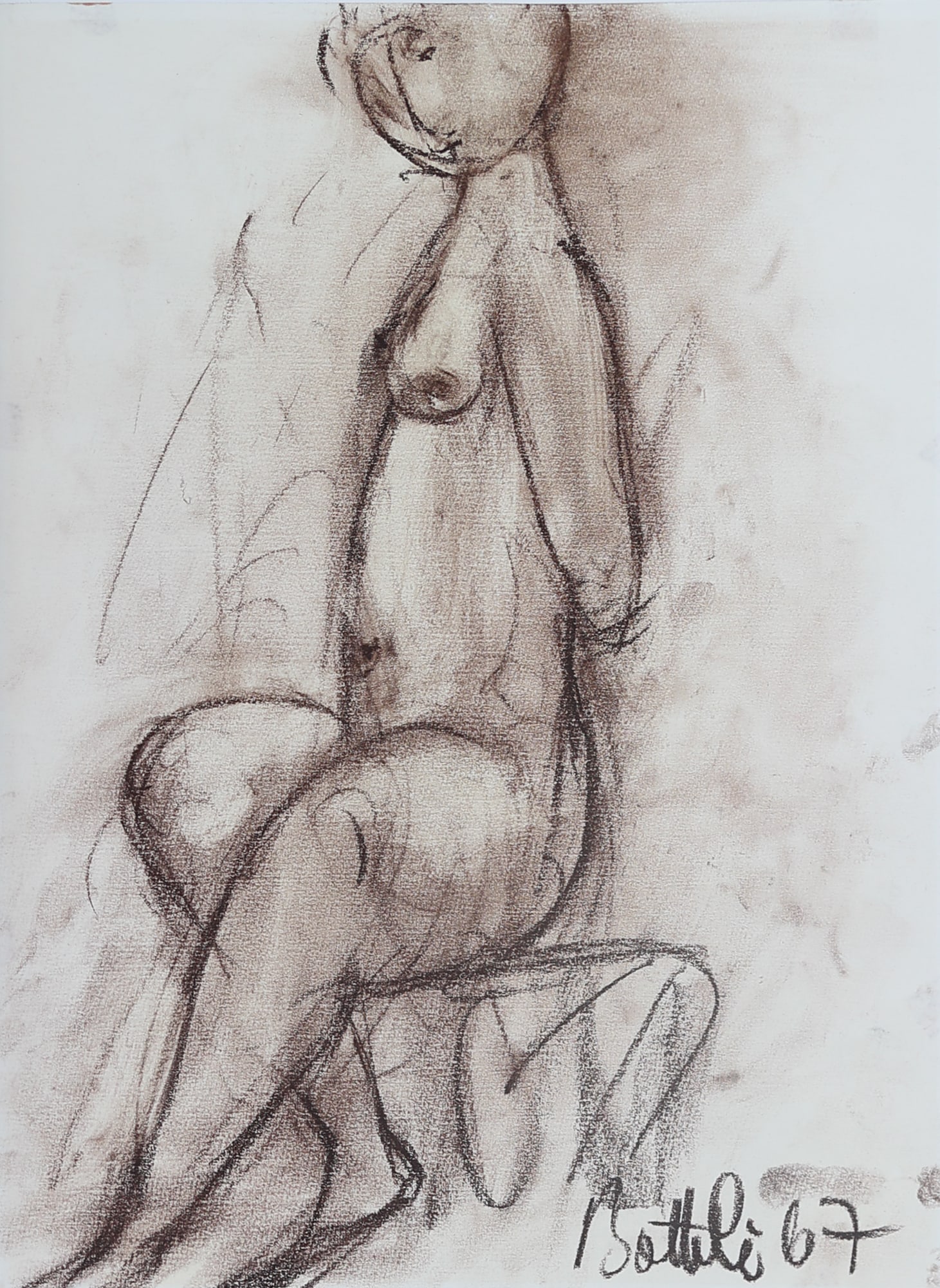 Oskar Bottoli* (Vienna 1921 - 1995 Vienna): Oskar Bottoli* (Vienna 1921 - 1995 Vienna) Sitting nude, 1967 pastel/paper 40 x 29,7 cm signed Bottoli, dated 67 SCHÄTZPREIS / ESTIMATE °€ 60 - 100 STAR