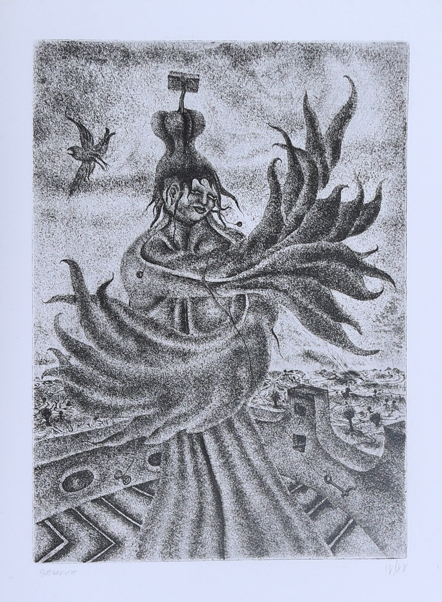 Arik Brauer* (Vienna 1929 - 2011 Vienna): Arik Brauer* (Vienna 1929 - 2011 Vienna) Artmann's fans etching/paper 30 x 22,5 cm signed Brauer, numbered IX/XX SCHÄTZPREIS / ESTIMATE °€ 100 - 200 STARTPREIS / STARTING PRICE