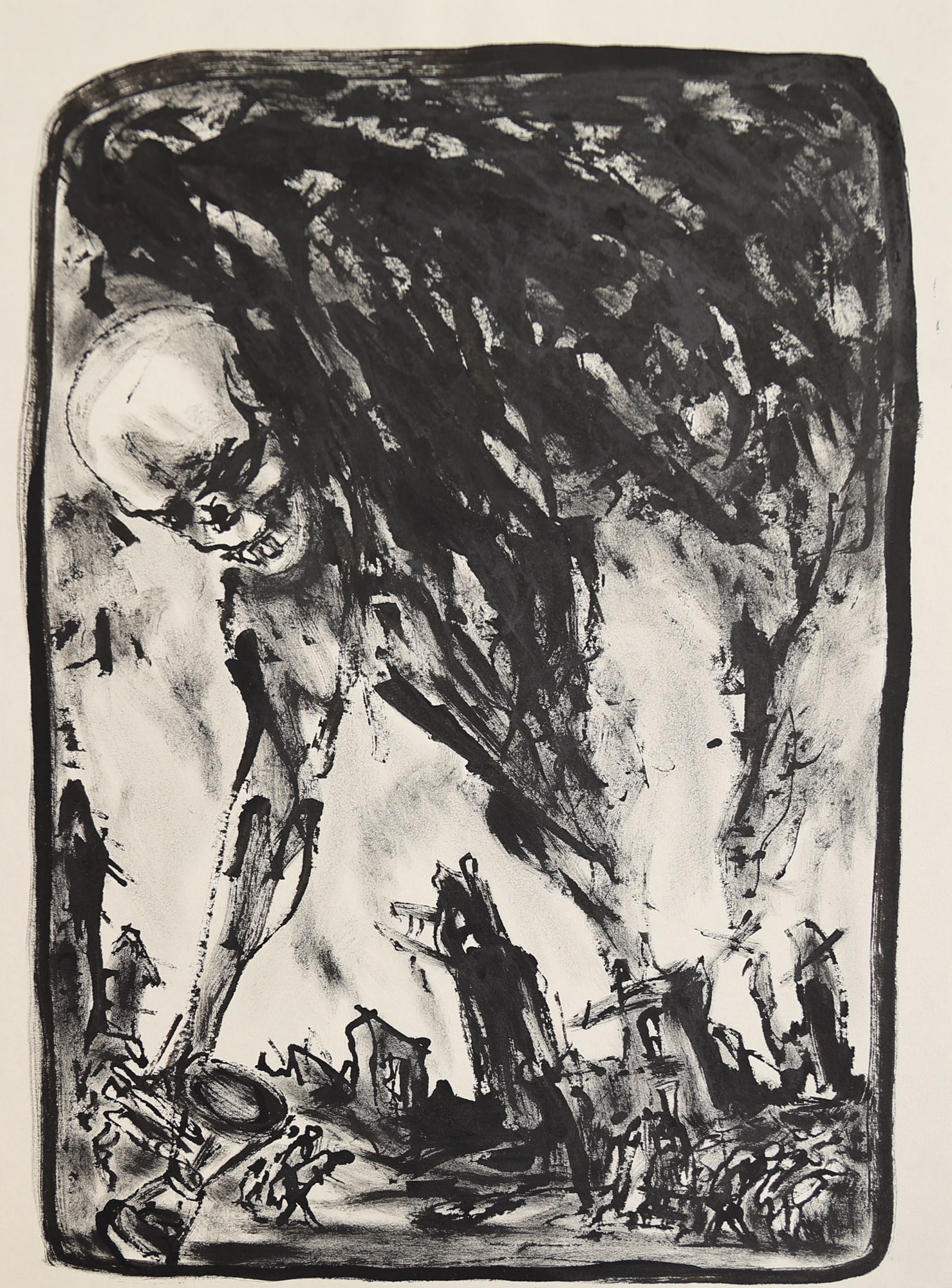 Wolfgang Defant* (born 1957 in Stockholm): Wolfgang Defant* (born 1957 in Stockholm) Shadow of death indian ink/paper 30,5 x 21,5 cm SCHÄTZPREIS / ESTIMATE °€ 150 - 200 STARTPREIS / STARTING PRICE °€ 150 An Austrian