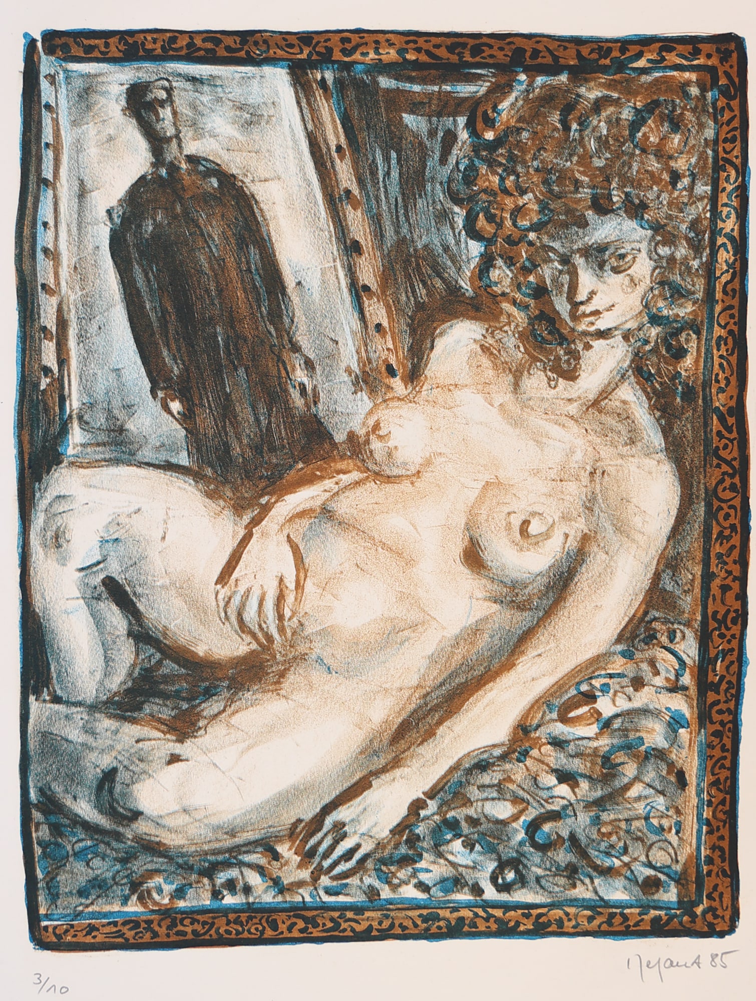 Wolfgang Defant* (born 1957 in Stockholm): Wolfgang Defant* (born 1957 in Stockholm) Lying nude, 1985 lithograph/paper 41 x 31,5 cm signed Defant, dated 85 numbered 3/10, inscribed für Erich und Inge Fitzbauer SCHÄTZPREIS / ESTIMATE