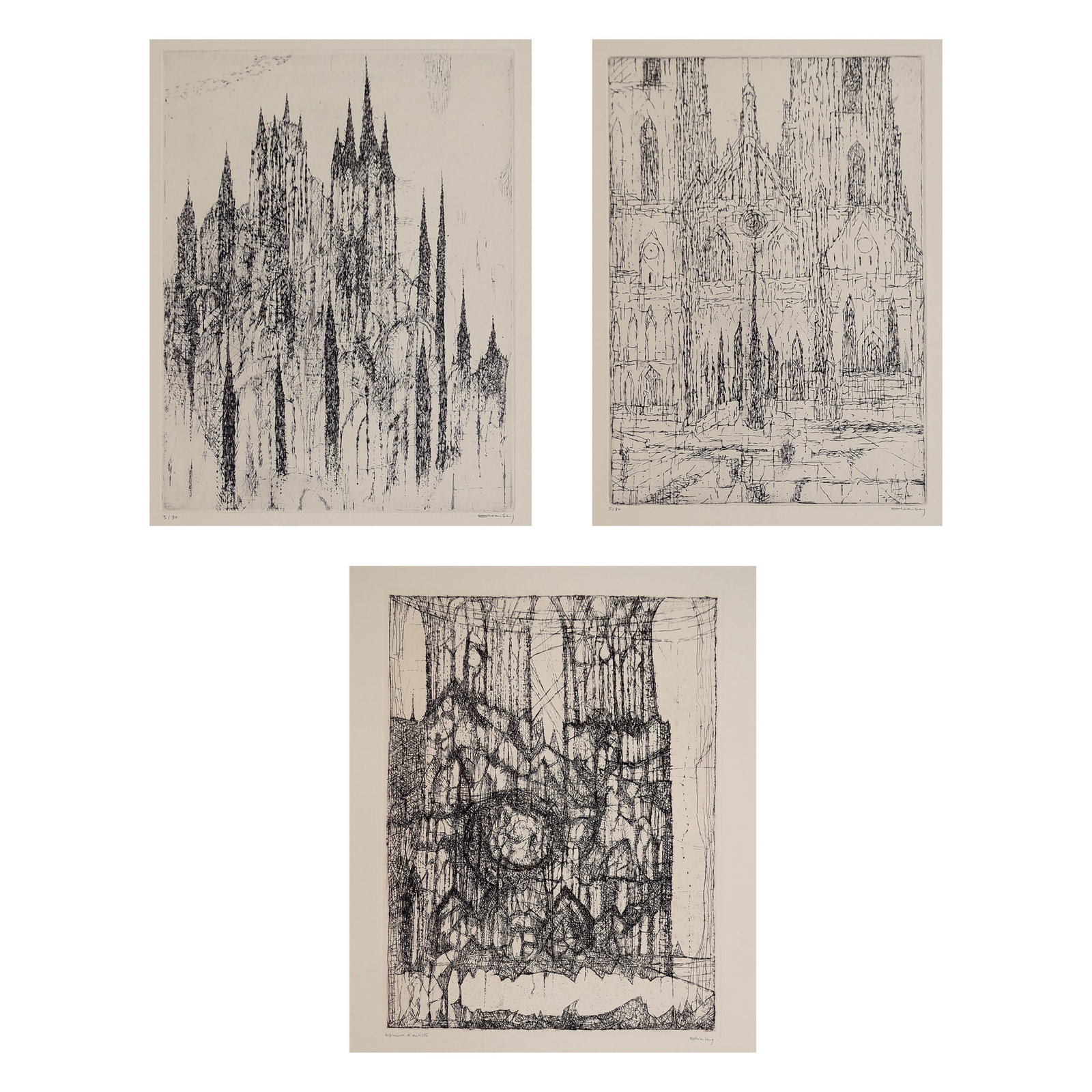 Paul Eliasberg* (Munich 1907 - 1983 Hamburg): Paul Eliasberg* (Munich 1907 - 1983 Hamburg) Bundle of 3 views of cathedrals etching/paper c. 35 x 25 cm signed Eliasberg, 2 of them numbered 5/80 SCHÄTZPREIS / ESTIMA
