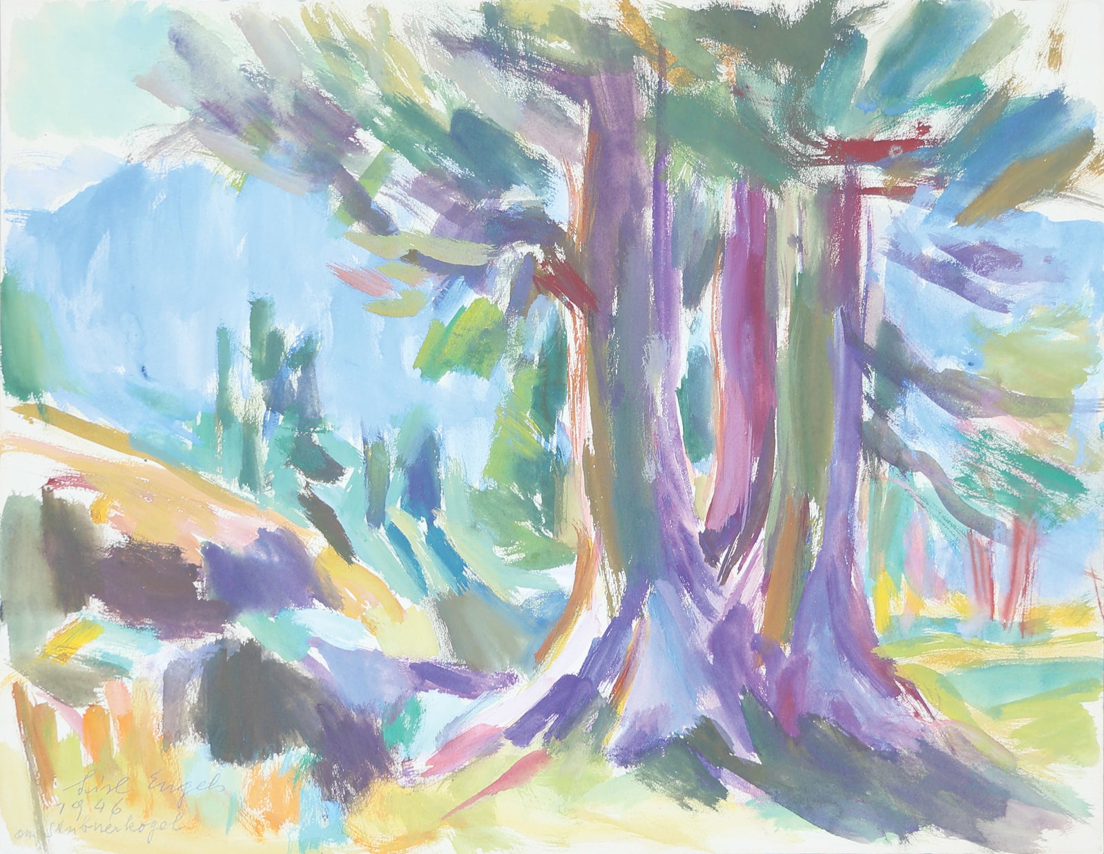 Lisl Engels* (Mödling 1916 - 2006 Thalgauegg): Lisl Engels* (Mödling 1916 - 2006 Thalgauegg) At Stubnerkogel, 1946 watercolor/paper 37,5 x 51 cm signed Lisl Engels, dated 46 inscribed Am Stubnerkogel SCHÄT