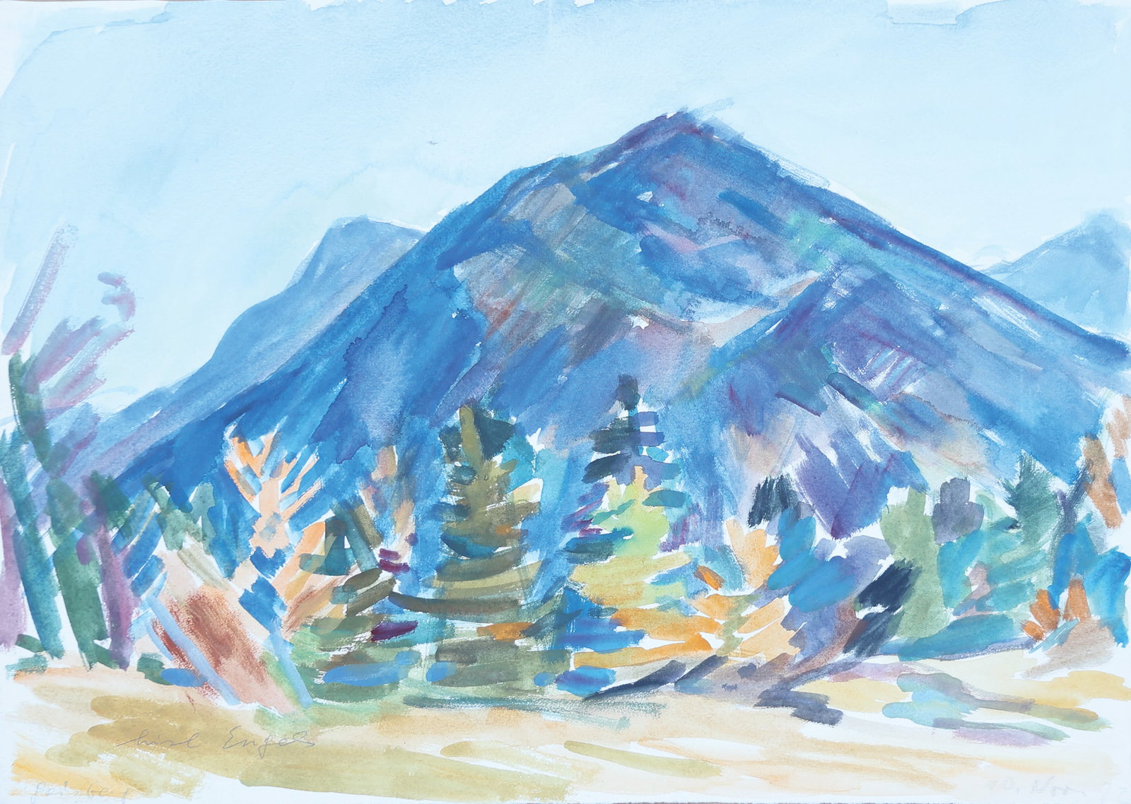 Lisl Engels* (Mödling 1916 - 2006 Thalgauegg): Lisl Engels* (Mödling 1916 - 2006 Thalgauegg) Gaisberg, 1972 watercolor/paper 39 x 52 cm signed Lisl Engels, dated 10. Nov. 72 inscribed Gaisberg SCHÄTZPREIS