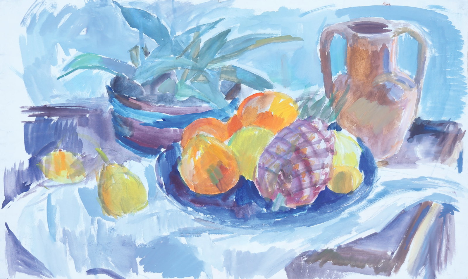 Lisl Engels* (Mödling 1916 - 2006 Thalgauegg): Lisl Engels* (Mödling 1916 - 2006 Thalgauegg) Still life, 1959 watercolor/paper 52 x 79 cm signed Lisl Engels, dated 1959 SCHÄTZPREIS / ESTIMATE € 600 - 120