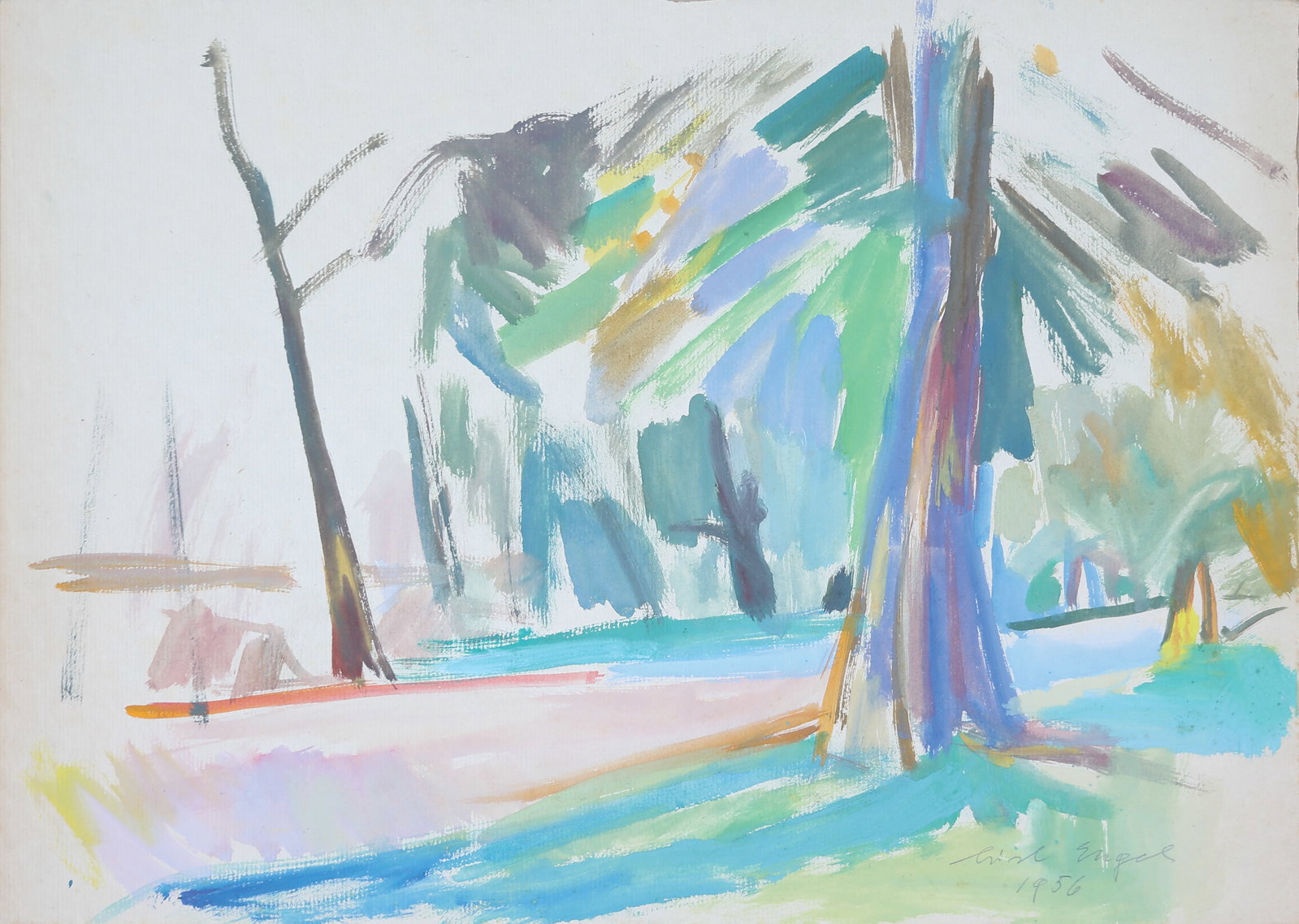 Lisl Engels* (Mödling 1916 - 2006 Thalgauegg): Lisl Engels* (Mödling 1916 - 2006 Thalgauegg) Trees, 1956 watercolor/paper 45 x 60 cm signed Lisl Engels, dated 1956 SCHÄTZPREIS / ESTIMATE € 400 - 800