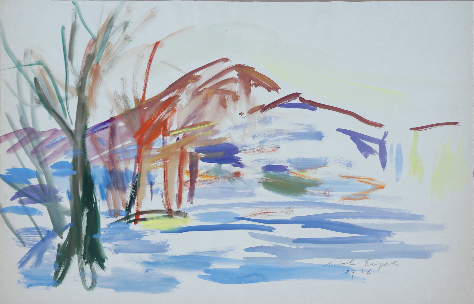 Lisl Engels* (Mödling 1916 - 2006 Thalgauegg): Lisl Engels* (Mödling 1916 - 2006 Thalgauegg) Salzburg landscape, 1956 watercolor/paper 45 x 62 cm signed Lisl Engels, dated 1956 SCHÄTZPREIS / ESTIMATE € 4