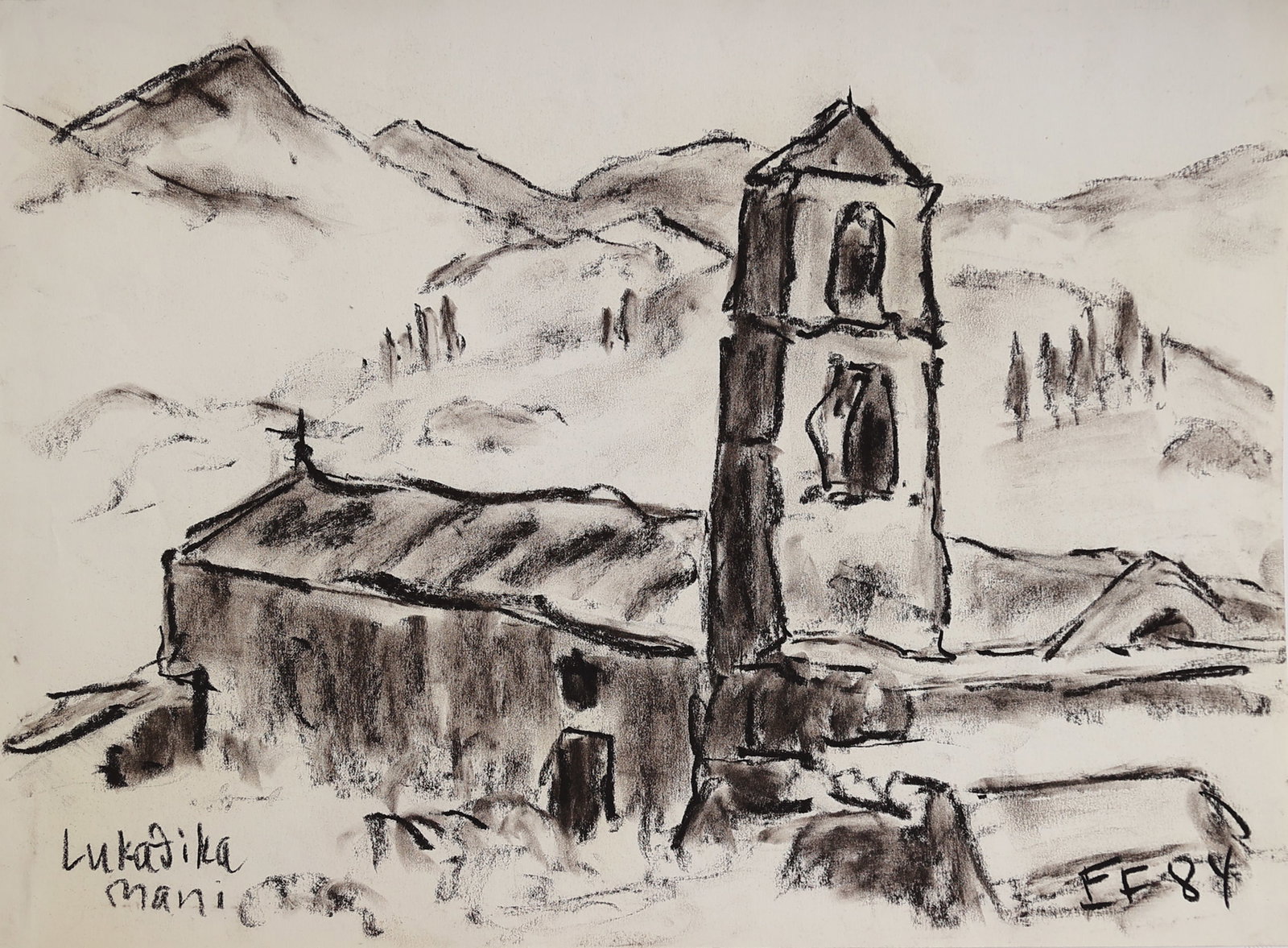 Erich Fitzbauer* (born 1927 in Vienna): Erich Fitzbauer* (born 1927 in Vienna) Mani, 1984 crayon/paper 31,8 x 43,5 cm monogrammed EF, dated 84 inscribed Mani SCHÄTZPREIS / ESTIMATE °€ 50 - 100