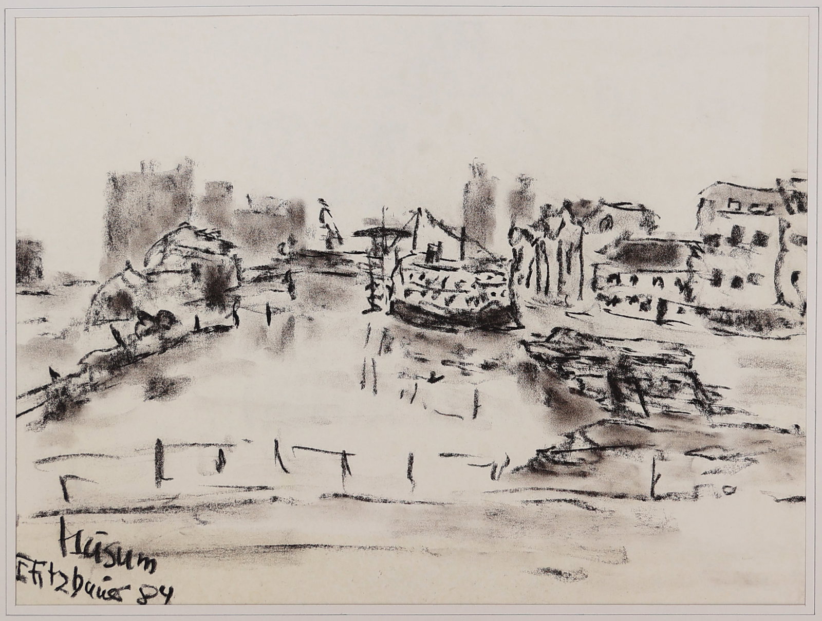 Erich Fitzbauer* (born 1927 in Vienna): Erich Fitzbauer* (born 1927 in Vienna) Husum, 1984 charcoal/paper 32,5 x 42,5 cm signed Fitzbauer, dated 84 inscribed Husum SCHÄTZPREIS / ESTIMATE °€ 80
