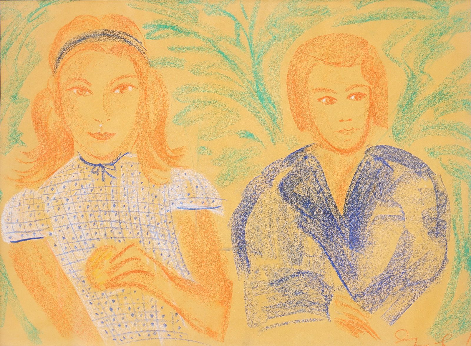 Hildegard Frascotti (Gil Bra)* (Vienna 1919 - 1990 Unknown): Hildegard Frascotti (Gil Bra)* (Vienna 1919 - 1990 Unknown) Two girls pastel/paper 60 x 76 cm signed Gil Bra SCHÄTZPREIS / ESTIMATE € 200 - 400 STARTPREIS /