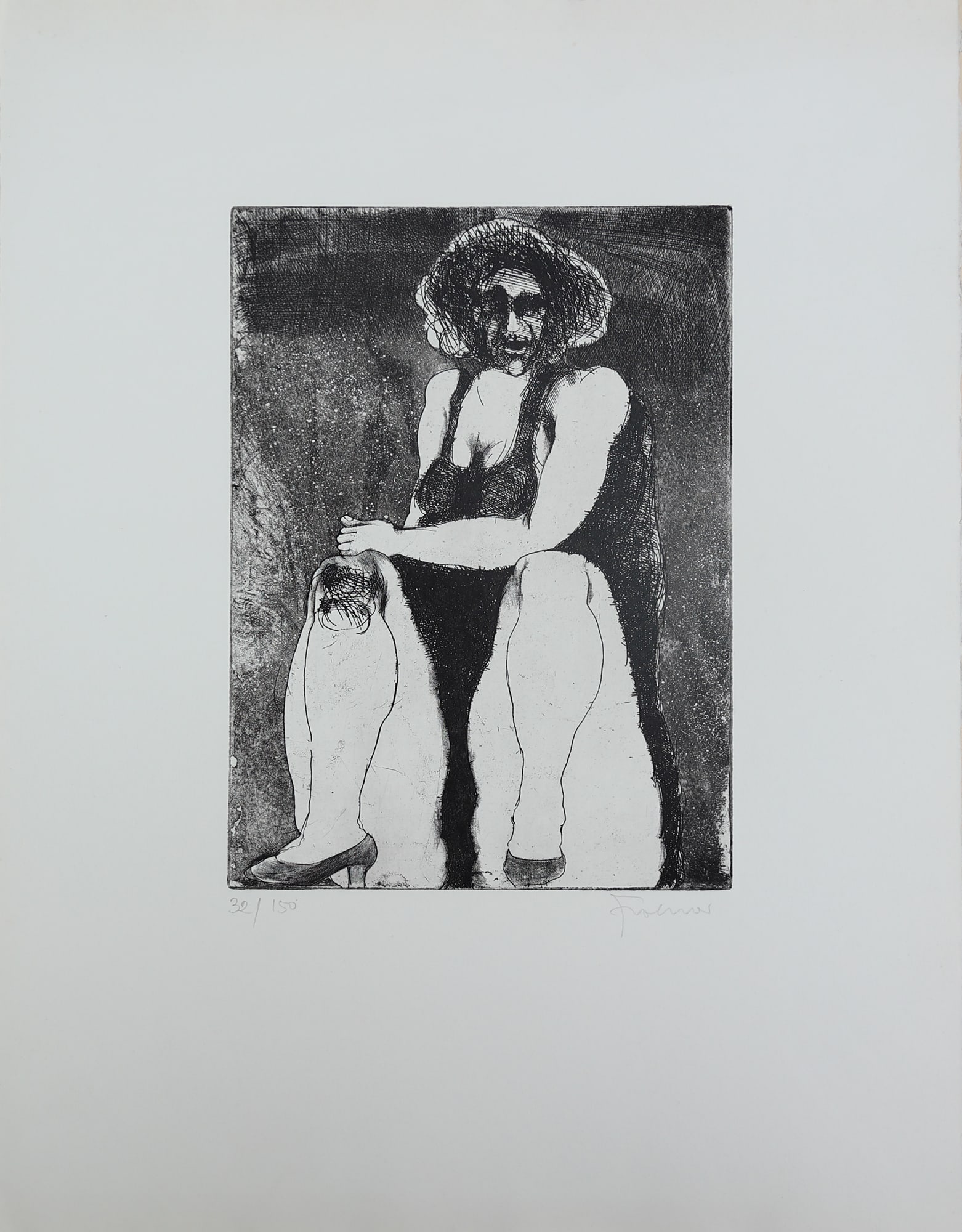 Adolf Frohner* (Großinzersdorf 1934 - 2007 Vienna): Adolf Frohner* (Großinzersdorf 1934 - 2007 Vienna) Injured etching/paper 29,8 x 19,8 cm signed Frohner, numbered 32/150 SCHÄTZPREIS / ESTIMATE °€ 60 -