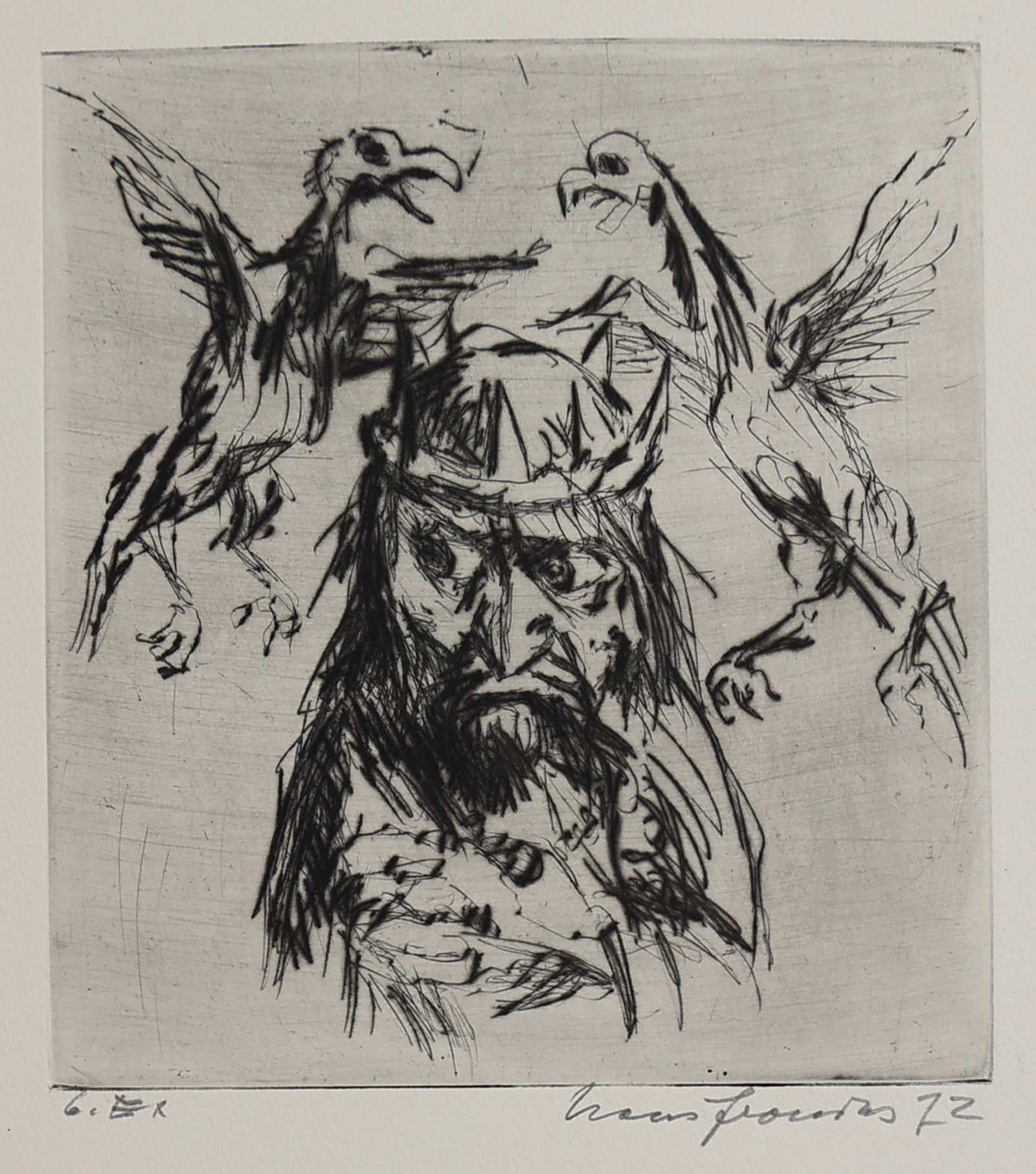 Hans Fronius* (Sarajevo 1903 - 1988 Mödling): Hans Fronius* (Sarajevo 1903 - 1988 Mödling) Saal, II. Version, 1972 etching/paper 19,5 x 17,8 cm signed Hans Fronius, dated 72 inscribed 6. Ex SCHÄTZPREIS /