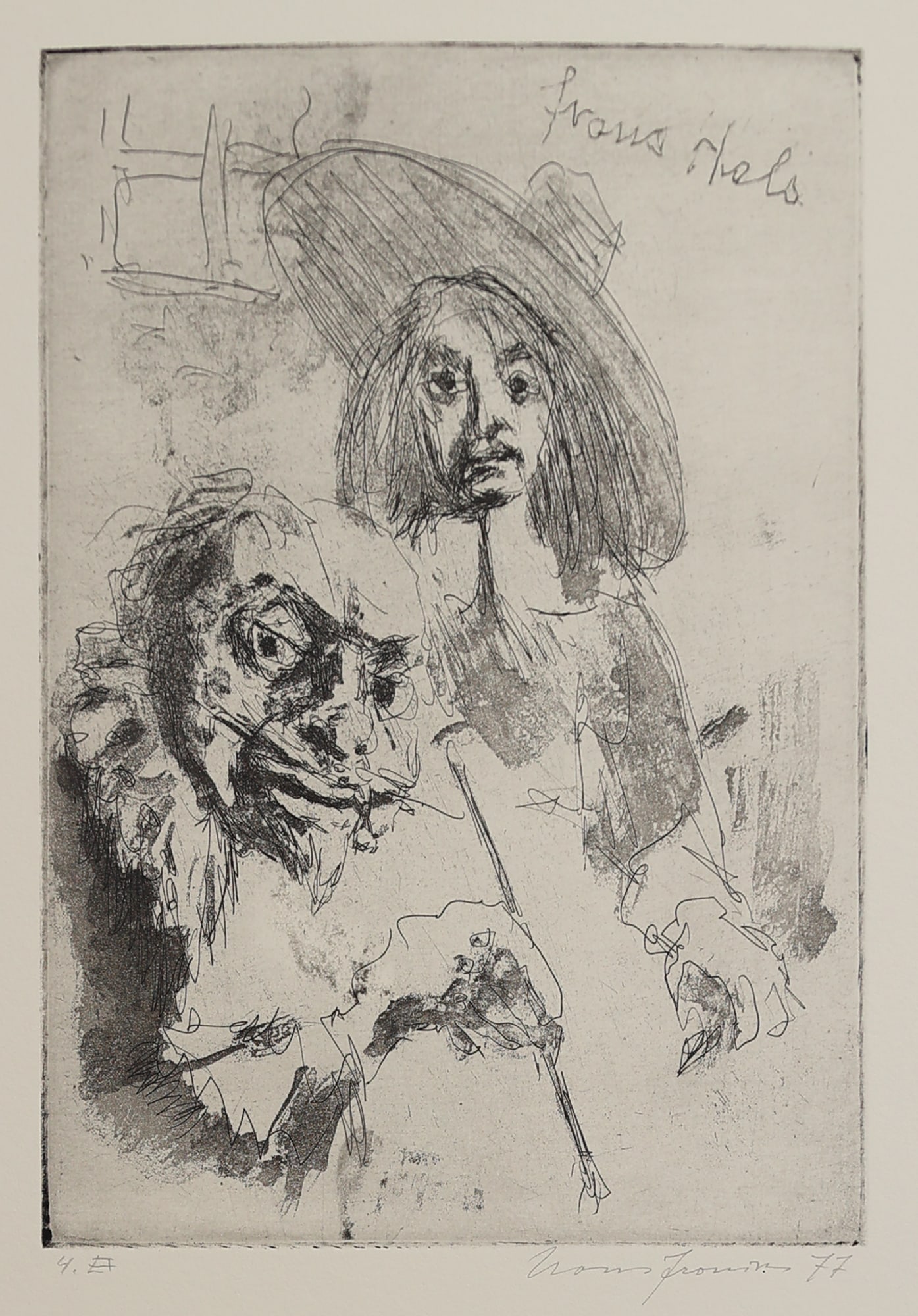 Hans Fronius* (Sarajevo 1903 - 1988 Mödling): Hans Fronius* (Sarajevo 1903 - 1988 Mödling) Franz Hals, 1977 etching/paper 25,6 x 17,6 cm signed Hans Fronius, dated 77 inscribed 4. Ex SCHÄTZPREIS / ESTIMAT